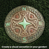 Bits and Pieces - Glow in the Dark Celtic Compass Garden Stone - Irish Garden Decor Yard Art Accent - 10" x 10" Round Durable Polyresin Stepping Pavers for Landscaping and Outdoor Pathways