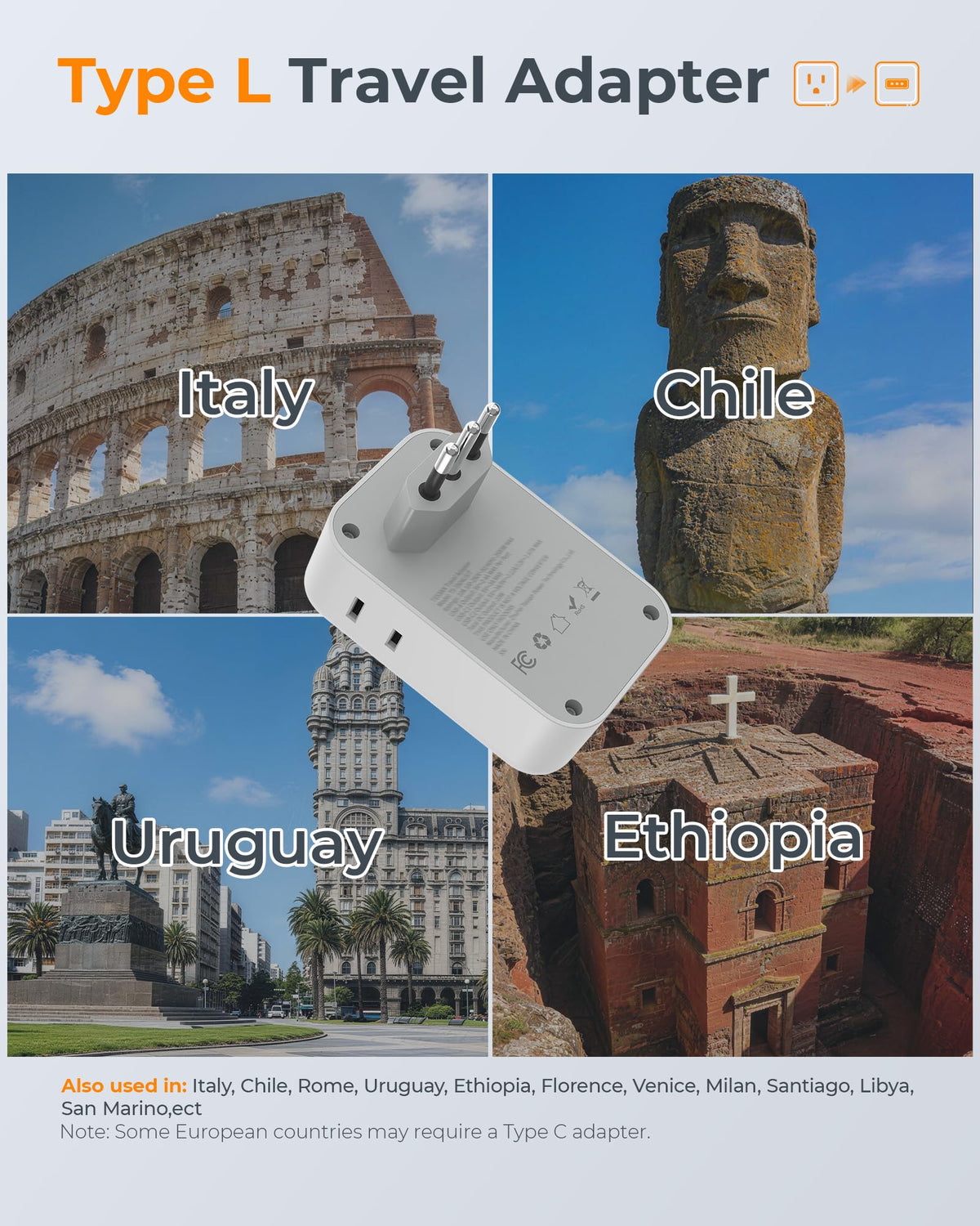 TESSAN Italy Travel Plug Adapter 2 Pack, PD 20W Italy Power Adapter wi ...