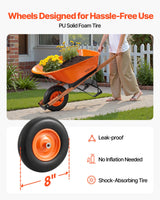 VEVOR Wheelbarrow Cart, 6 Cu. Ft. Load & 330 lbs Capacity, One Wheel Garden Dump Cart Wheel Barrow with Metal Handle & 16" Wide Track Wheels, Easy Loading Utility Yard Cart & Wagons for Lawn Farm