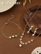GEMQUEEN 14K Gold Plated Pearl Jewelry Set 925 Sterling SIlver Post
