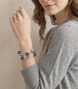 PEARL&CLUB Beaded Chakra Bangle Turquoise Bracelet - Fashion Jewelry Wrap Bracelet with Thick Silver Metal and Mala Beads, Birthday Gifts For Women(63-Navy Blue)