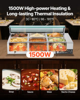 VEVOR Commercial Food Warmer, 1500W Electric Stainless Steel Steam Food Warmer with Glass Cover, 6 x 1/2 Size Pans Buffet Bain Marie with Soup & Perforated Ladles, for Catering, Restaurant & Party
