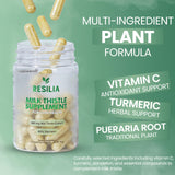 Resilia Milk Thistle Silymarin – 300 mg Supplement with Dandelion, Vitamin C, Inositol, Pueraria Root & Turmeric Extract, Antioxidant-Focused Plant Formula, 30 Vegetarian Capsules