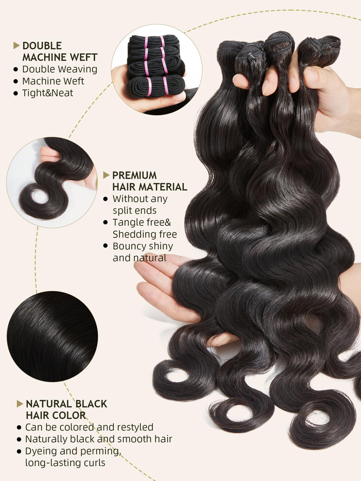 Human Hair Bundles 4 Bundles Hair Extensions Body Wave Human Hair 16 18 20 22 Inch 100% Unprocessed Brazilian Virgin Hair Quick Weave Natural Black