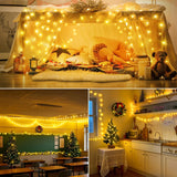 200 FT 500 LED Christmas Lights Outdoor Fairy Lights Plug In Extra Long String Lights Clear Wire Waterproof 8 Modes Timer for Outside House Tree Garden Yard Wedding Party Decorations-Warm White