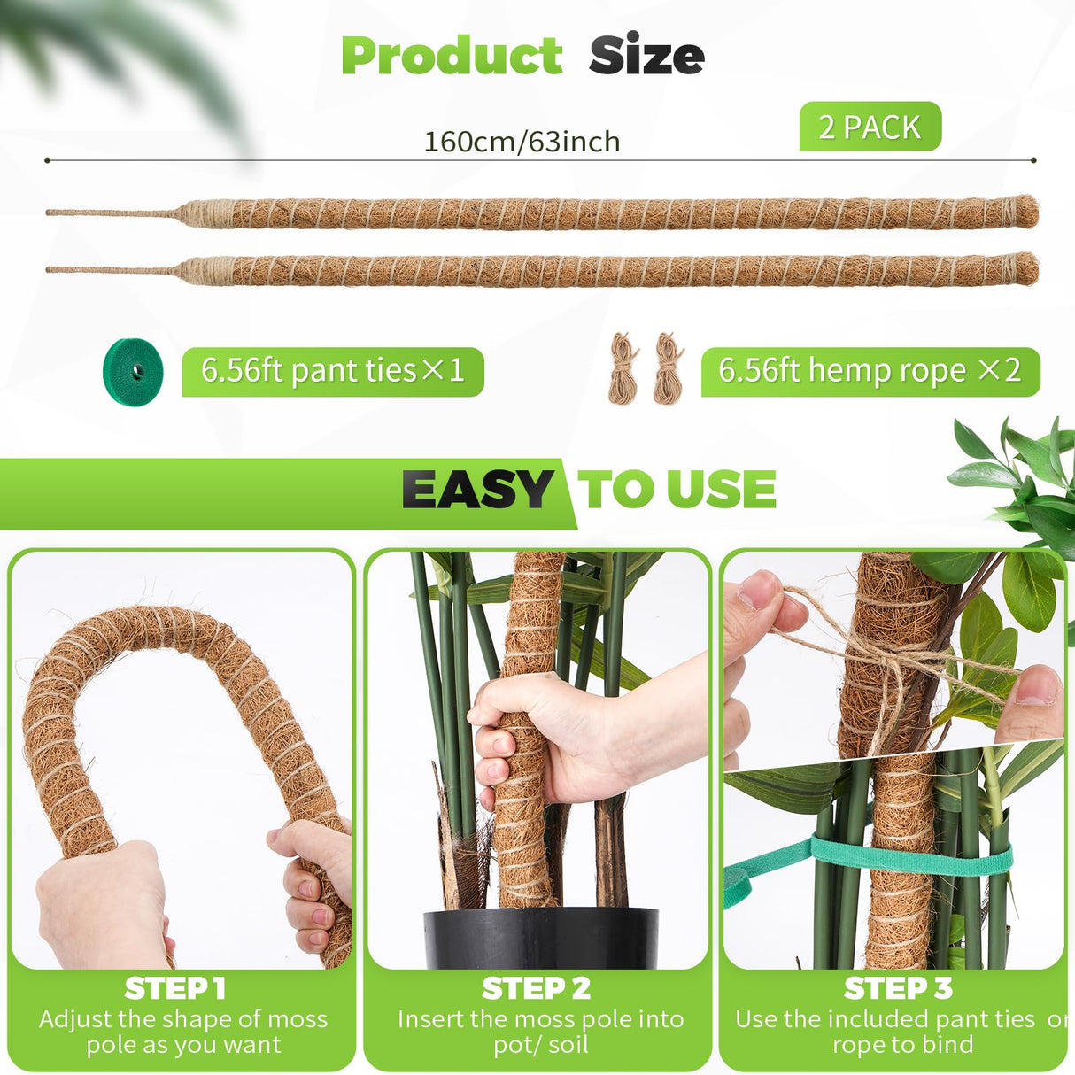 Moss Pole Monstera Plant Support 2 Pack 63 Inch Bendable Monstera Support