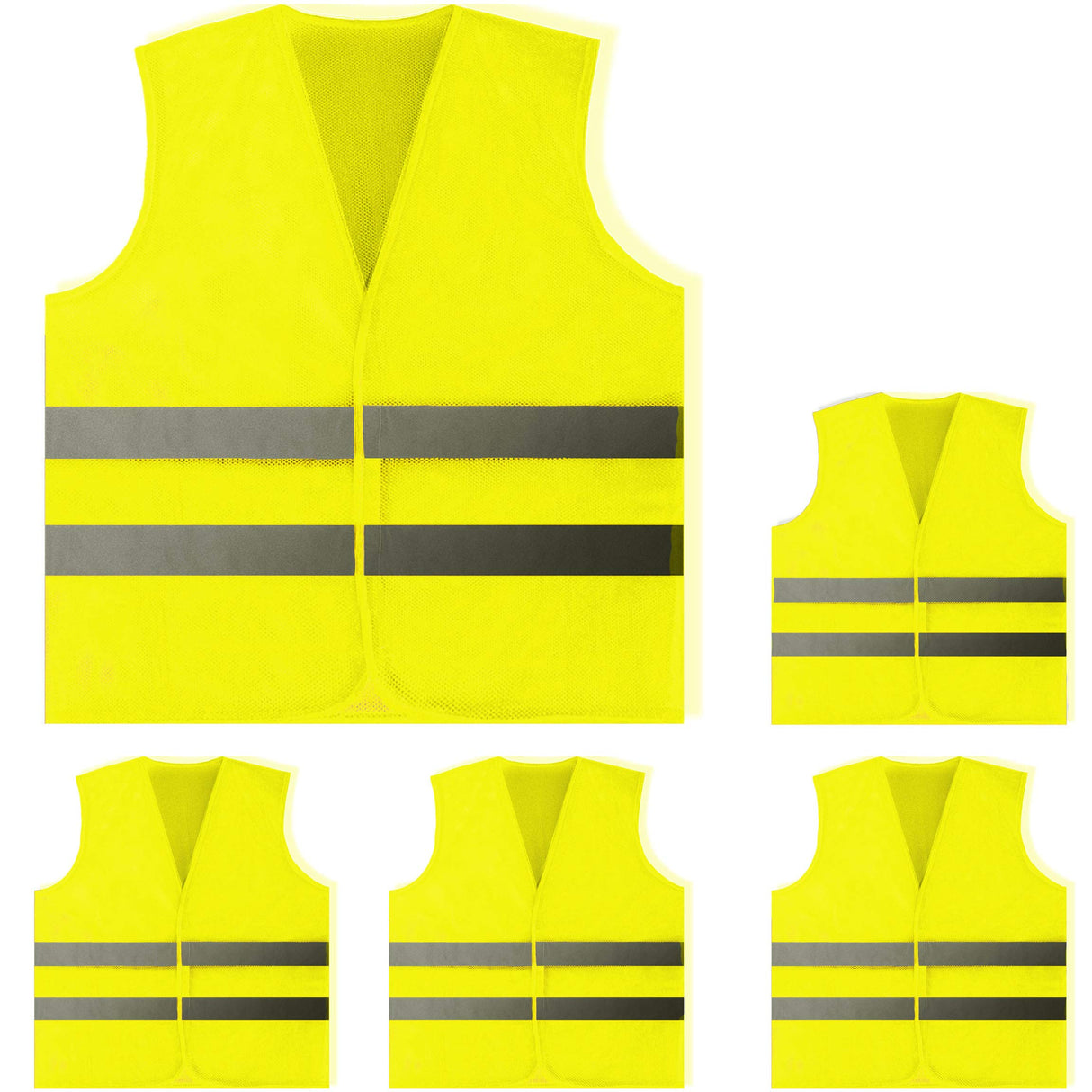 PeerBasics Safety Vests 5 Pack - Yellow Reflective High Visibility, Men Women