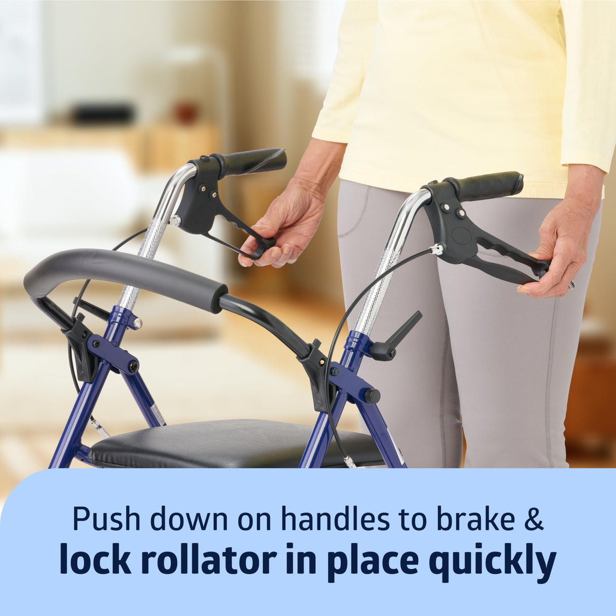 Medline Steel Rollator Walker with Seat, Blue, 300 lb. Weight Capacity, 8” Wheels, Foldable, Adjustable Handles, For Seniors, For Mobility Impairment