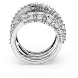 Swarovski Hyperbola Ring, Mixed Cuts, Clear, Rhodium Finished; Size: Us 7; Eu 55