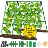 Sunwinx 53x51 Inch Cucumber Trellis for Raised Bed, Adjustable A-Frame Garden Trellis for Climbing Plants Outdoor with Climbing Net, Meal Plant Trellis for Vegetables Pea Bean Tomato Grape Squash