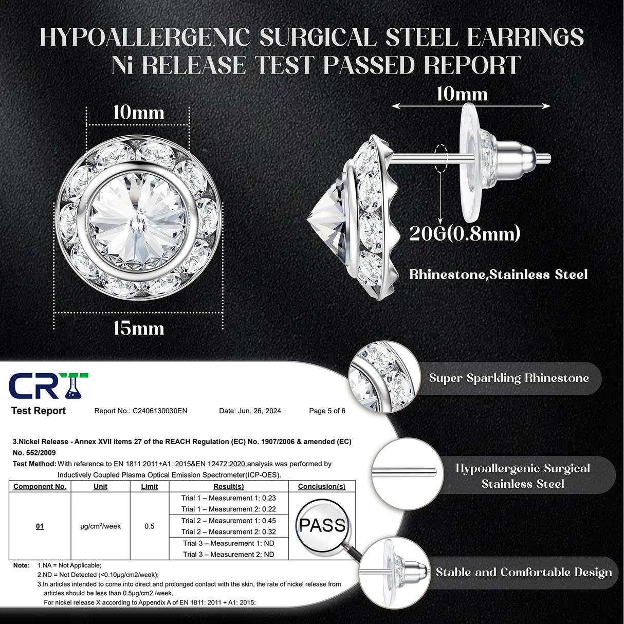 SAILIMUE 15Pairs Rhinestone Earrings For Women Dance Competition Performance Ballet Stud Earrings Stainless Steel Round Acrylic Stone Inside Rhinestone Crystal Halo Dance Competition Earrings Set15mm