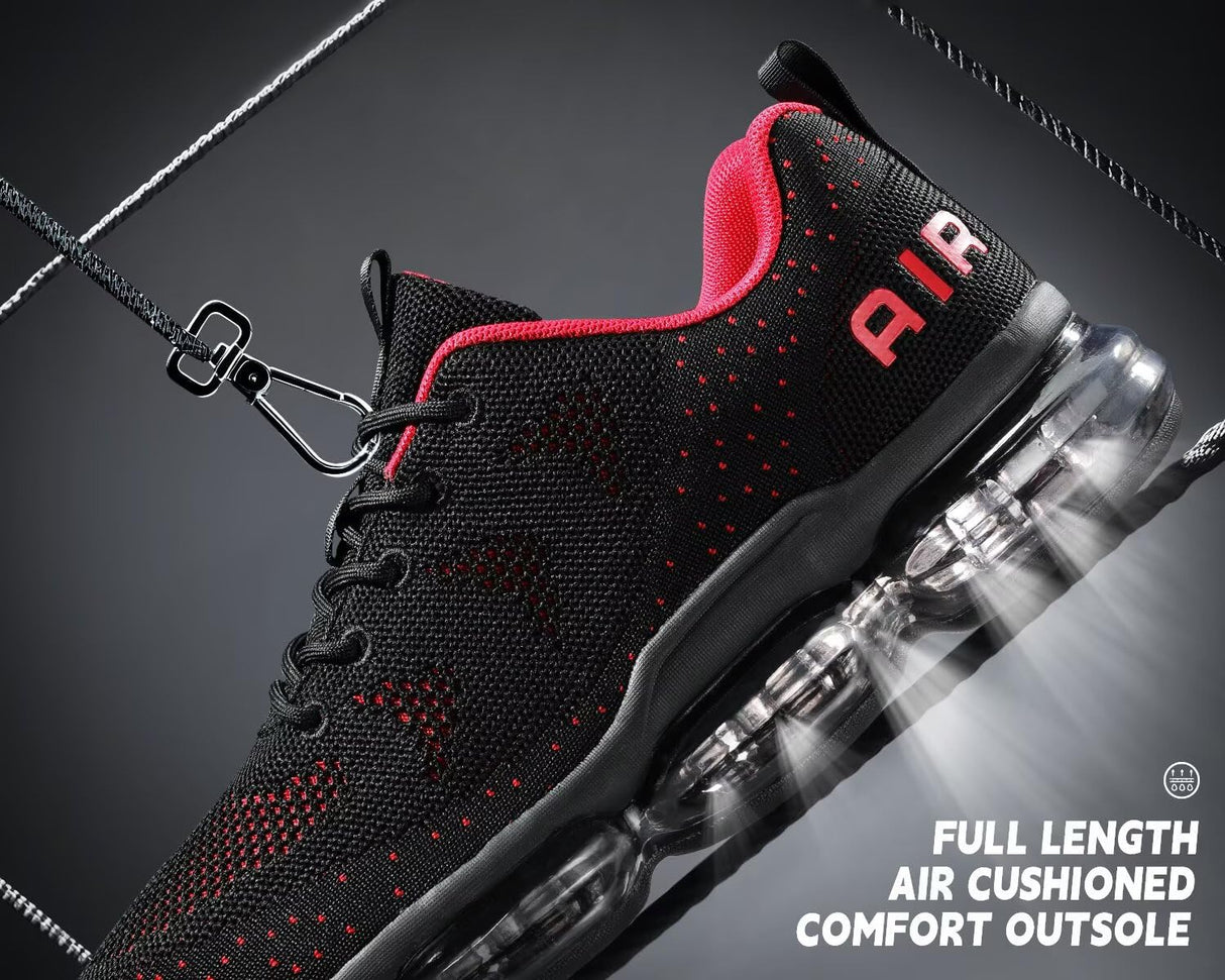 Men's Air Cushion Running Shoes Walking Jogging Fitness Gym Fashion Sneakers Lace Up Casual Comfortable Work Tennis Sport Athletic Trainers Black/Red