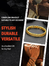 FaithHeart Gold Cuban Link Bracelet for Men, 8/12/17mm Width Stainless Steel Gold Wrist Chain Bracelets Hip Hop Jewelry 7.5/8.3/9.1 Inch Length for Valentine's Day/Father's Day/Birthday/Christmas