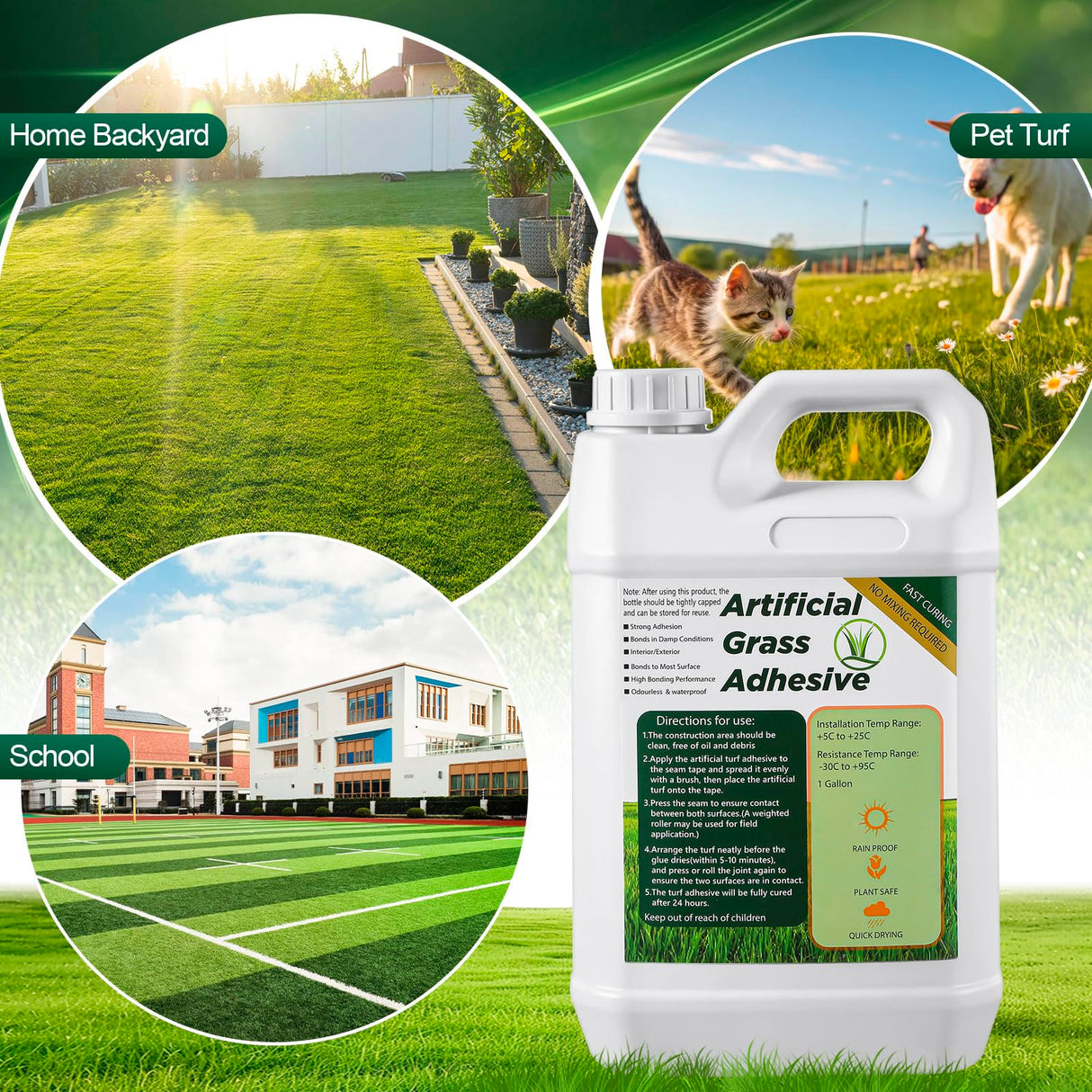 Threlaco 1 Gallon Turf Glue for Artificial Grass Artificial Turf Glue Tape Grass Paint Concentrate Carpet Green Adhesive for Synthetic Surfaces