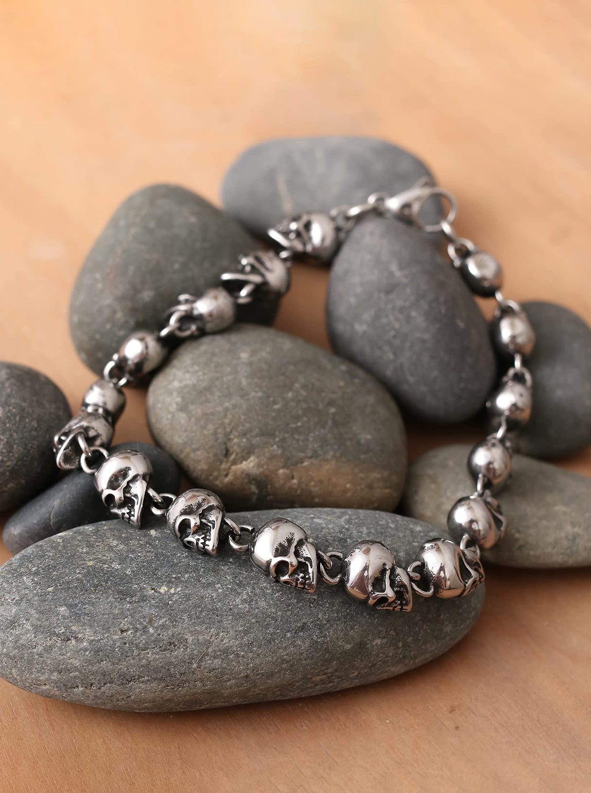 HAQUIL Gothic Skull Beaded Link Bracelet for Men, Skull Jewelry Gift