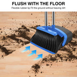 NACENA Broom and Dustpan Set, 52-in Long Adjustable Handle Broom Dustpan Combo with Dustpan Teeth to Automatically Clean Hair Suitable for Home Kitchen Office Hall Floor（Black&Blue）