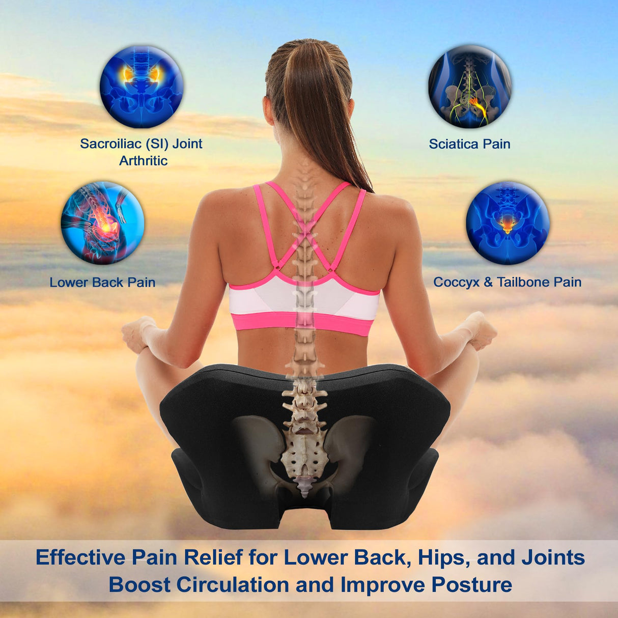 Ergonomic Memory Foam Seat Cushion for Office Chair, Car Seat, Gaming Chair, Dining Chairs| Sciatica, Tailbone & Coccyx Pain and Pressure Relief | Lumbar & Lower Back Support | Orthopedic Design