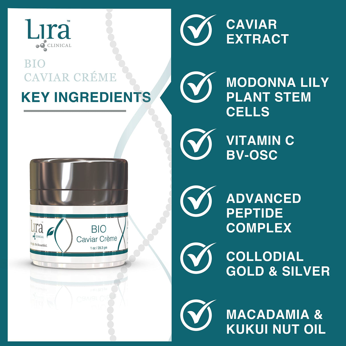 Lira Clinical BIO Caviar Creme - Anti Aging Face Moisturizer for Women and Men - Anti Wrinkle Face Cream with Plant Stem Cells - Perfect Hydrating Face Cream for All Skin Types - 1 Ounce