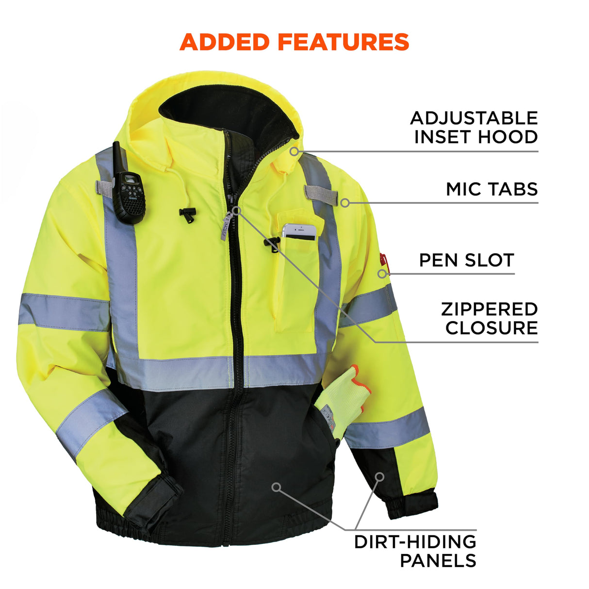 Ergodyne Unisex Adult Hi Vis Safety GloWear 8377 Type R Class 3 Lime Quilted Bomber Jacket, Large, Lime, Large US