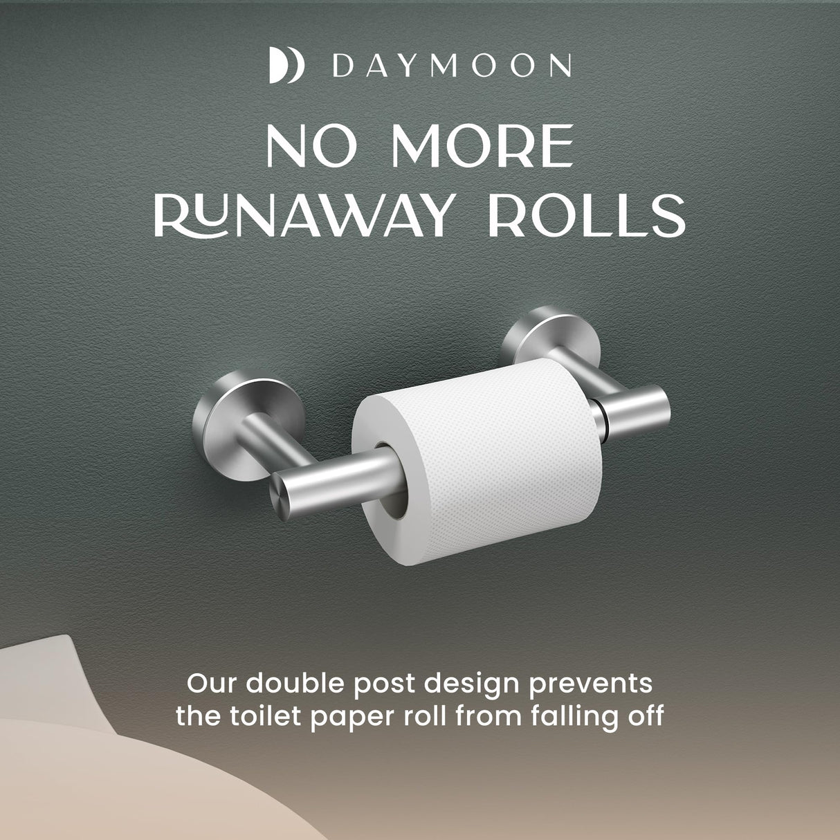 Day Moon™ Toilet Paper Holder Wall Mount, Modern Roll Holder for Bathroom, Stainless Steel Rustproof Double Post Pivoting Tissue Roll Holder for Bathroom, Classic, Brushed Nickel