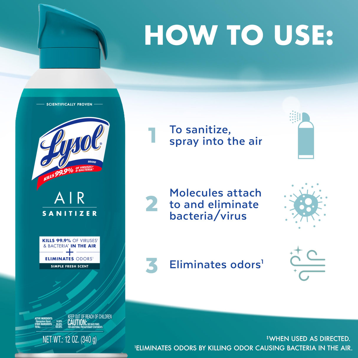 Lysol Air Sanitizer Spray with Odor Eliminator for Home & Office, Sanitizing Spray, Air Freshener Alternative, Simple Fresh Scent, 10 oz (Pack of 3)