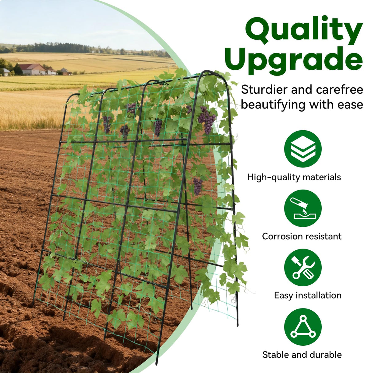 Trellume Cucumber Trellis - 62.4"*50" Cucumber Trellis for Raised Bed with Plastic-Coated Steel Pipe, U-Shape Garden Trellis for Climbing Plants, Garden Trellis for Cucumbers, Beans(Black)