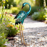 chisheen Crane Garden Statues, Metal Garden Crane Outdoor, Blue Heron Sculpture Metal Yard Art, Large Heron Decoy, Bird Statues, Lawn Ornaments for Backyard Pond Patio Porch Outside Decorations