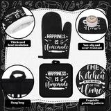 Fourluoo 10 Pcs Farmhouse Kitchen Decor and Accessories Set 4 Kitchen Towels 2 Pot Holders 2 Oven Mitts 2 Rugs for Christmas Thanksgiving Cooking Baking Daughter Mom Gifts(Black,Classic Style)