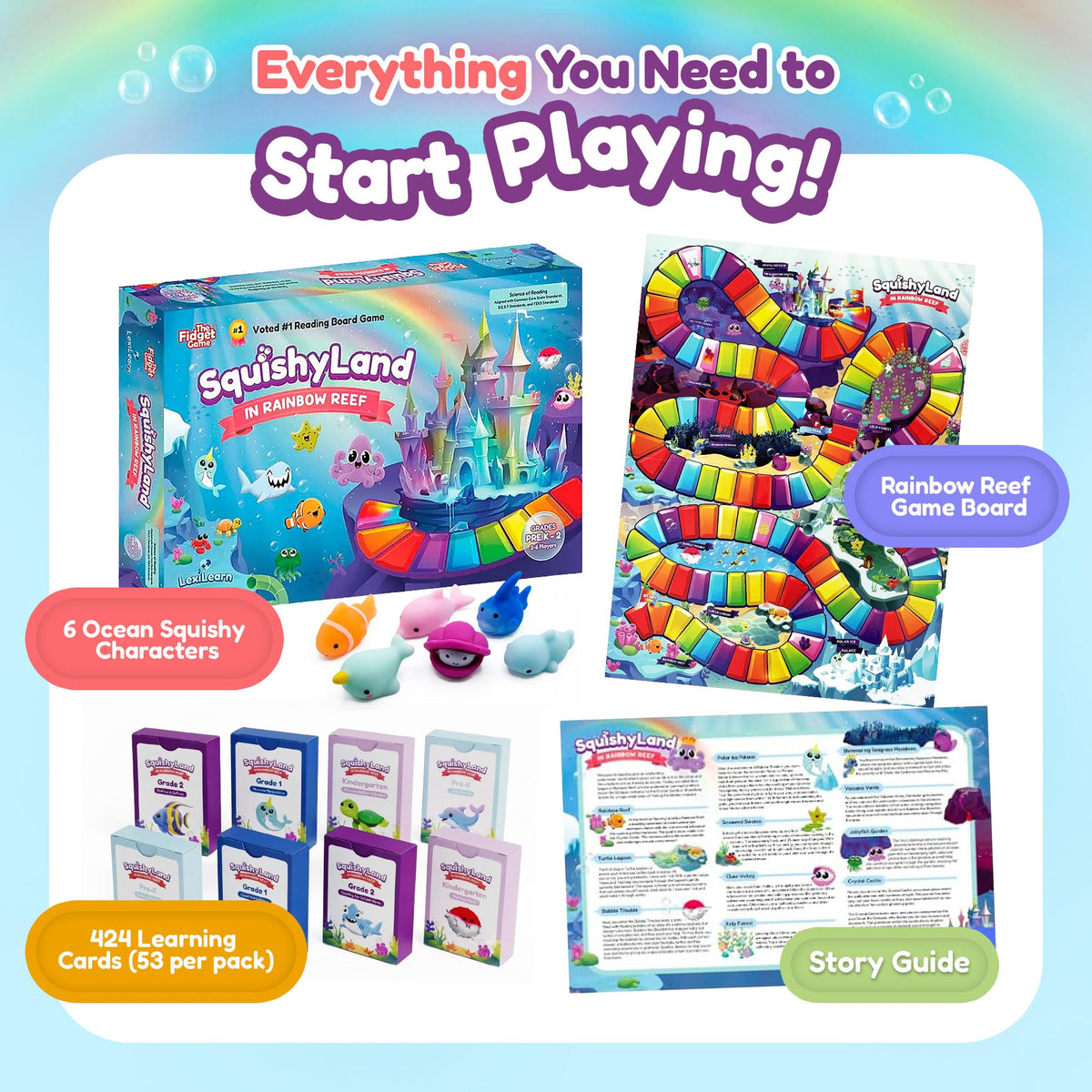 The Fidget Game SquishyLand in Rainbow Reef Board Game, Pre-K to 2nd Grade