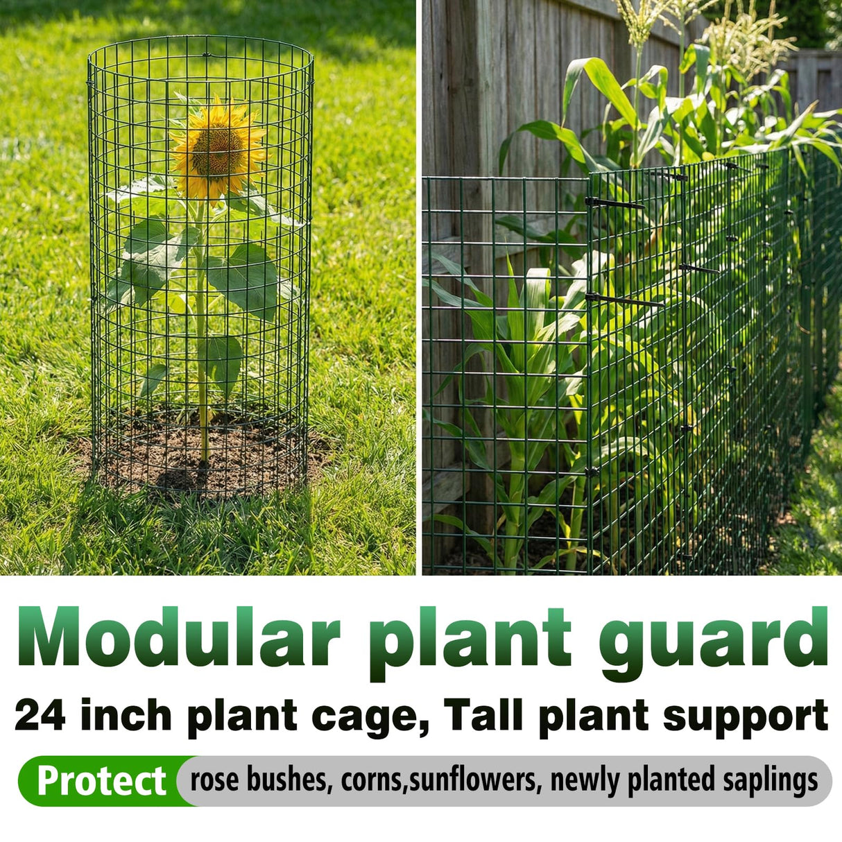 FTLKIBMD 8 Pack Extra Tall Plant Protectors from Animals, 12"x24" Wire Garden Cages for Large Plants Shrubs, 2mm Heavy Duty Metal Mesh Guard for Deer Rabbits, Reusable Garden Protection with Stakes