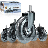 Office Chair Wheels Replacement, Transparent 3 Inch Heavy-Duty Computer Gaming Desk Rubber Casters,Smooth & Silence Gliding for All Floors Including Hardwood Carpet, Set of 5