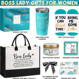 Boss Day Gifts for Her Women, Best Boss Lady Gifts for Women Cool Bosses Gift Basket for Female, Funny Thank You Bosses Lady Appreciation Birthday Christmas Farewell Gift Set with Canvas Tote Bag
