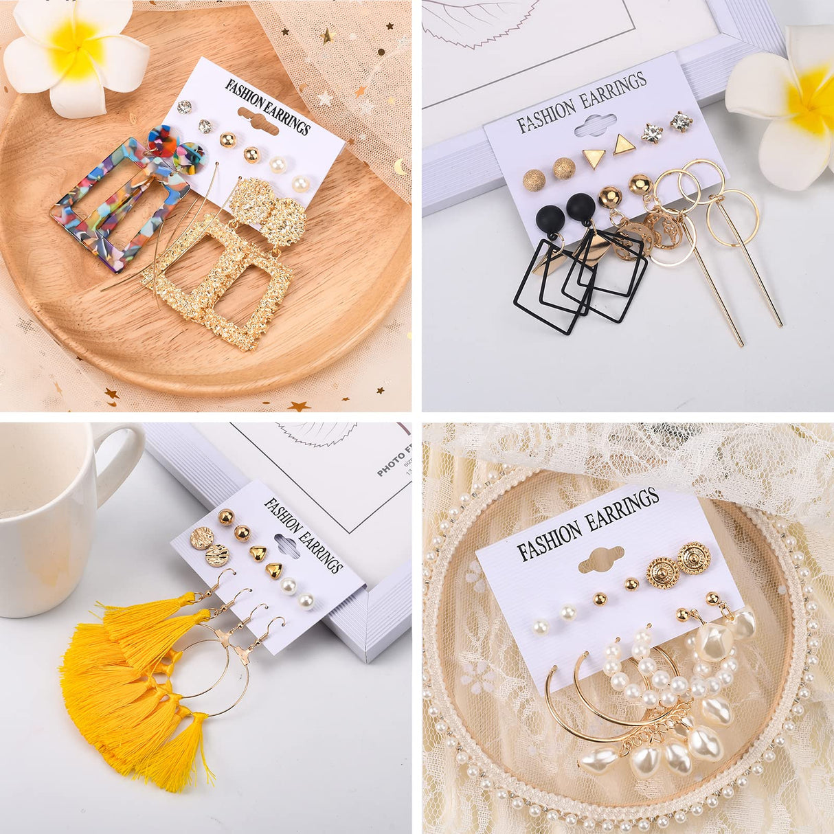 JMScape 53 Pairs Earrings Set for Women, Fashion Acrylic Tassel Gold Hoop Earrings Multipack Statement Pearl Earring Stud Pack, Hypoallergenic Drop Dangle Earrings for Valentine's Day Gift