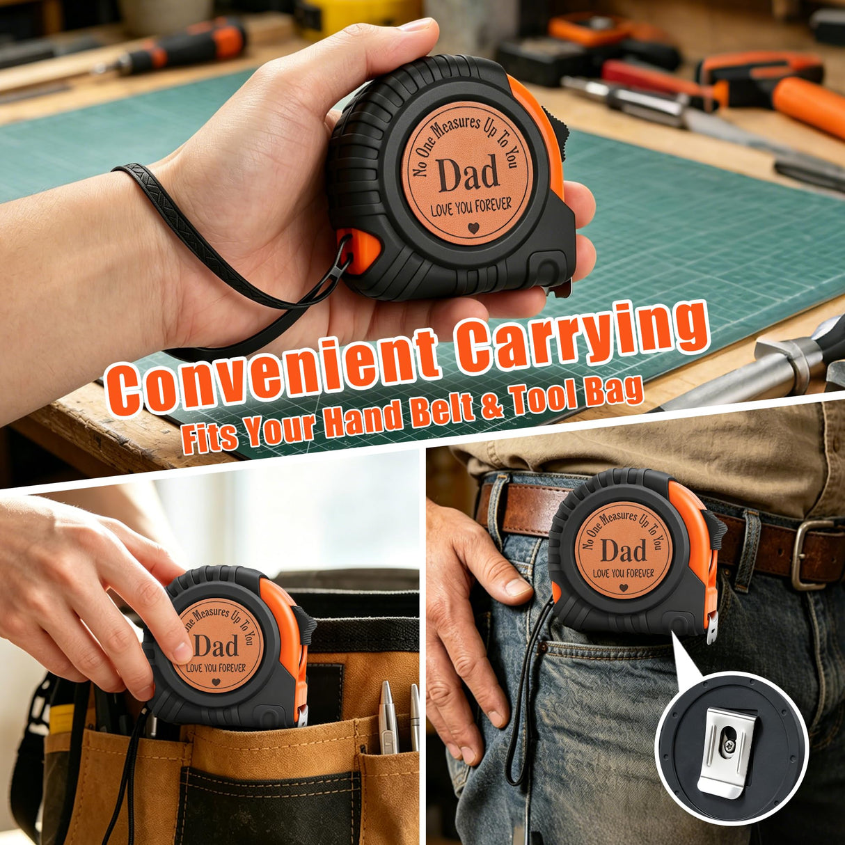 Dad Gifts from Daughter Son Wife, Best Dad Ever Gift Birthday Gift for Dad Christmas Stocking Stuffer Useful Gifts for New Dads Daddy Father in Law Genuine Leather Engraved 25 FT Tape Measure Tool