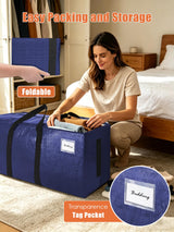 SWEET DOLPHIN 8 Pack 200LB Heavy-Duty Moving Bags with Wrap-Around Handles, Extra Large Storage Totes for Space Saving, Clothes Storage Bags, College Dorm Essentials, Blue, 24 Gal