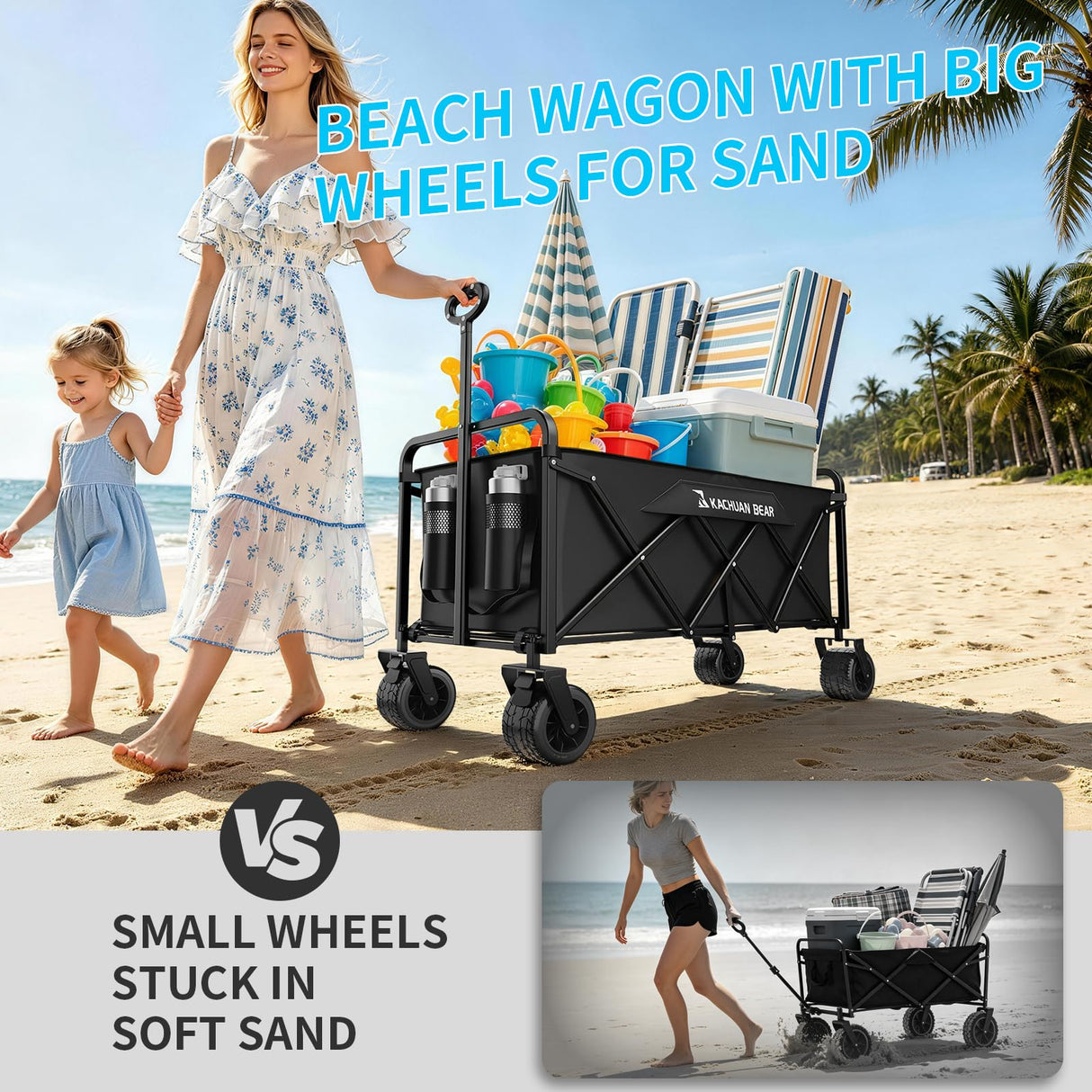 300L Wagons Carts Foldable Collapsible with Big All-Terrain Beach Wheels