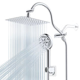 Hibbent All Metal CUPC Certified Shower Head, 10'' High Pressure Rainfall Shower Head, Handheld Showerhead Combo, 12'' Adjustable Extension Arm, 10 Sprays, 71'' Shower Hose, Showerhead Holder, Chrome