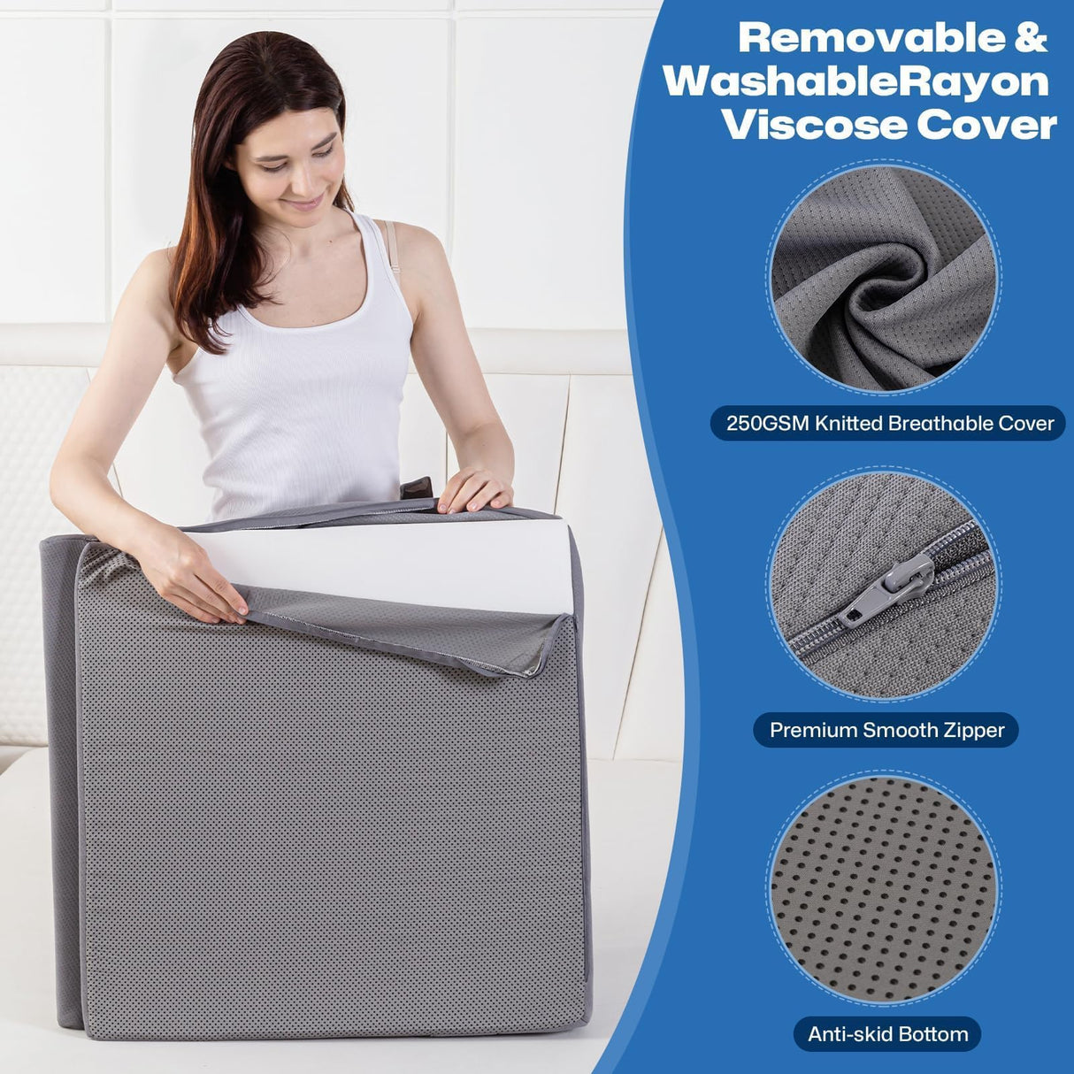 GOHOME Cooling Wedge Pillow Set for After Surgery, 3-Piece Adjustable Memory Foam Bed Wedge Pillow for Sleeping - Acid Reflux, Snoring, Neck Pain and Back Pain, Grey