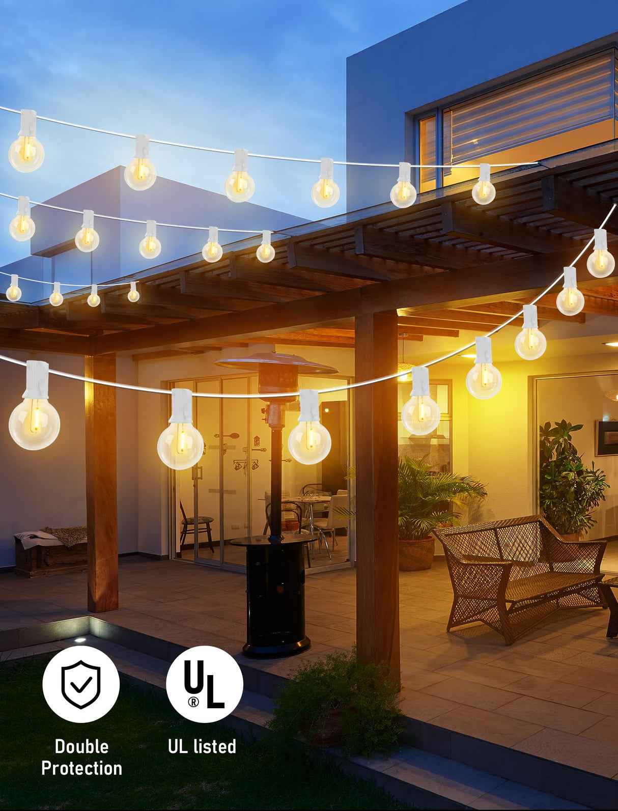 25Ft LED Outdoor String Lights, G40 Globe Patio String Lights Waterproof with 27 Shatterproof Bulbs, Hanging Outdoor Christmas Decorations Lights for Backyard Garden Bistro Wedding Party Decor, White