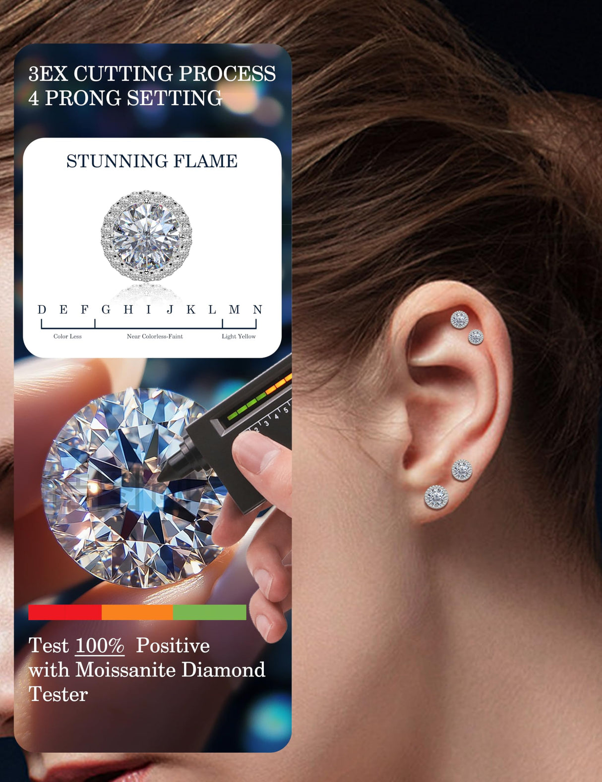 Sterling Silver Moissanite Earrings Studs for Women Men Hypoallergenic