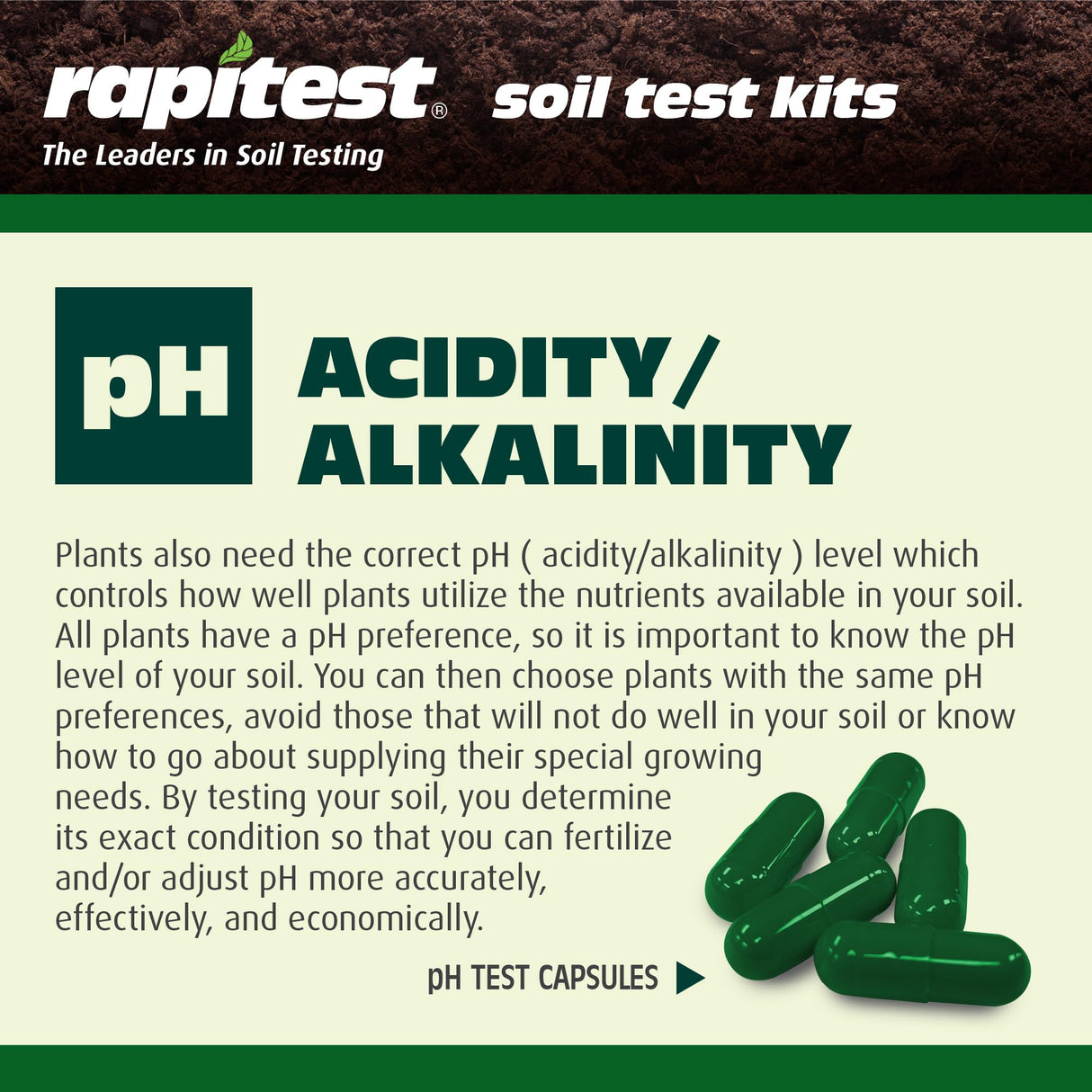 Rapitest Soil Test Kit for Gardens, Vegetables, Flowers and Lawns. USA designed and assembled soil tester completely, quickly and accurately measures/analyzes soil pH acidity and garden nutrients.