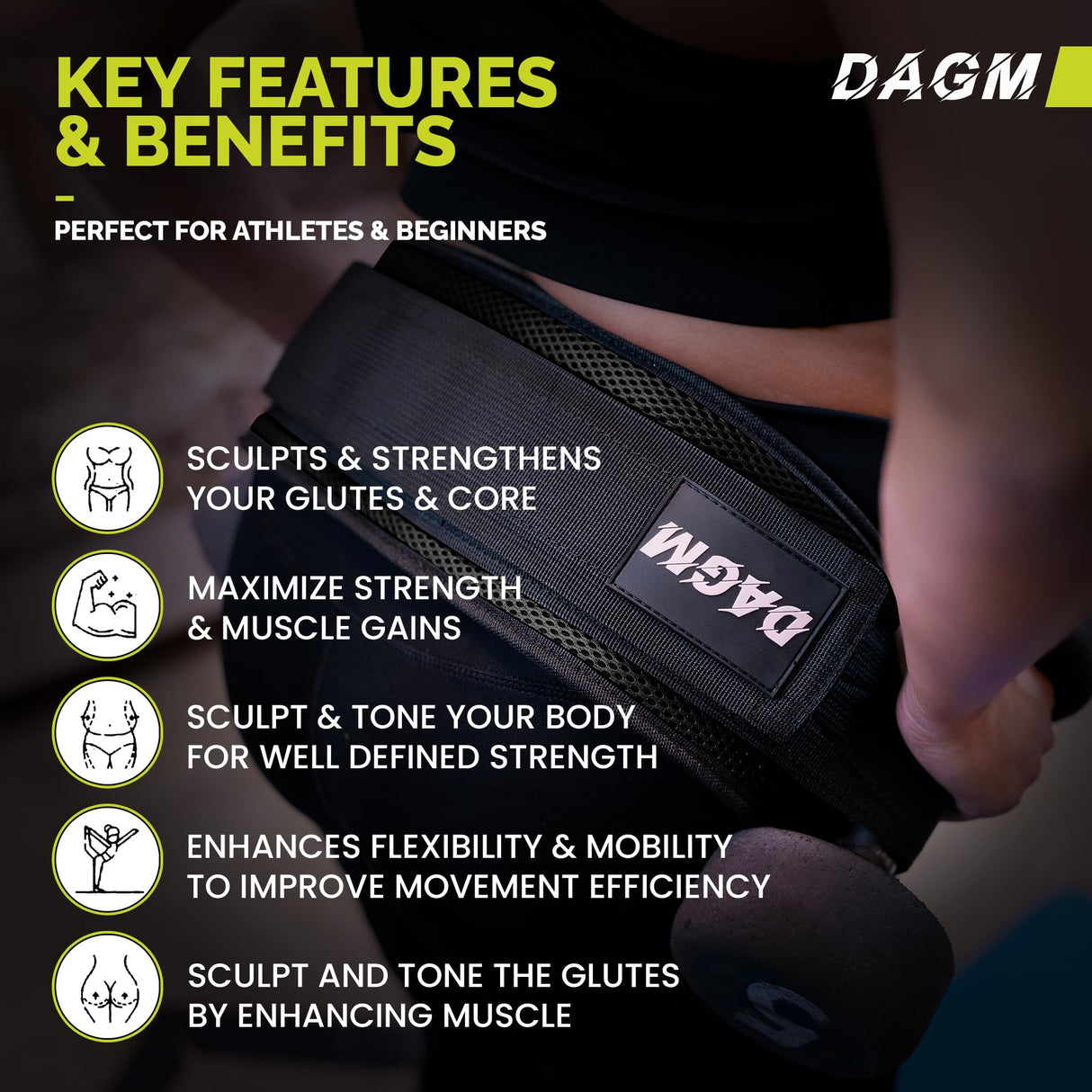 DAGM Hip Thrust Belt for Dumbbells heavy, Secure Glute Trainer with Non-Slip Extra Padding That Protects Your Hips - Ideal for Gym & Home Workouts - Use with Heavy Duty Kettlebells, Dumbbells, & Plates Hold up to 500 lbs