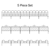 Metal Garden Fencing - Set of 5 Interlocking Panels for Flower Beds and Landscaping - Decorative Scroll Edging with Lawn Stakes by Pure Garden (Black)