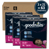 Goodnites Girls' Nighttime Bedwetting Underwear, Size Extra Large (95-120 lbs), 63 Ct (3 Packs of 21), Packaging May Vary