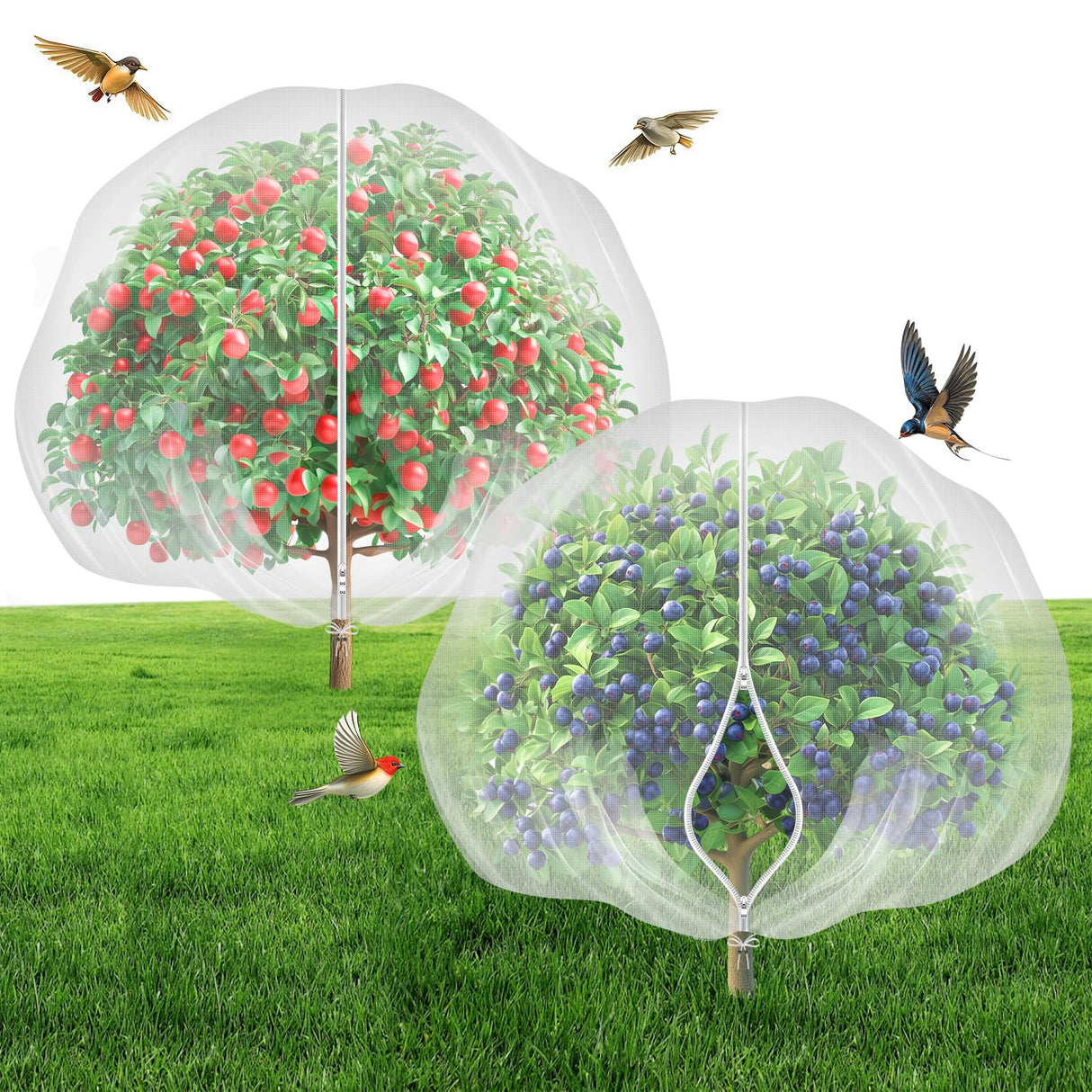 6.4'x6.4' Fruit Tree Netting with 2-Way Zipper & Drawstring (2 Pack)