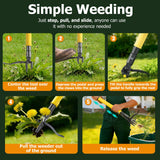Weed Puller Tool Stand Up with Slide-Release Ejection, Reinforced Steel Weeder with 3-Section Long Handle, No-Touch Cleaning for Lawn & Garden, Heavy Duty No Bend Weeding Tool for Dandelions, Thistles