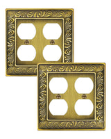 TREEWELL 2-Pack Double Duplex Outlet Cover, Antique Brass Metal Switch Plates and Outlet Covers, Paisley Pattern Decorative Wall Plates for Electrical Outlets, 2 Gang Receptacle Cover