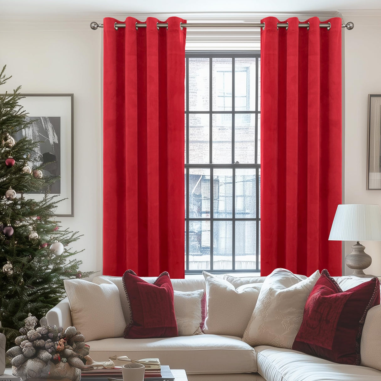 YoungsTex Red Velvet Curtains 84 Inch Length 2 Panels for Living Room, Thermal Insulated Drapes with Gommet Blackout Window Treatments Christmas Decor for Dining Bedroom, 52 X 84 Inch