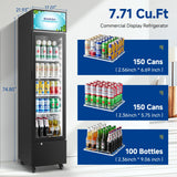 BODEGACOOLER Commercial Refrigerators, Drink Fridge with Glass Door, Tall Beverage Cooler, Single Door Display Refrigerator, for Beer, Soda, 7.71 Cu.ft Capacity