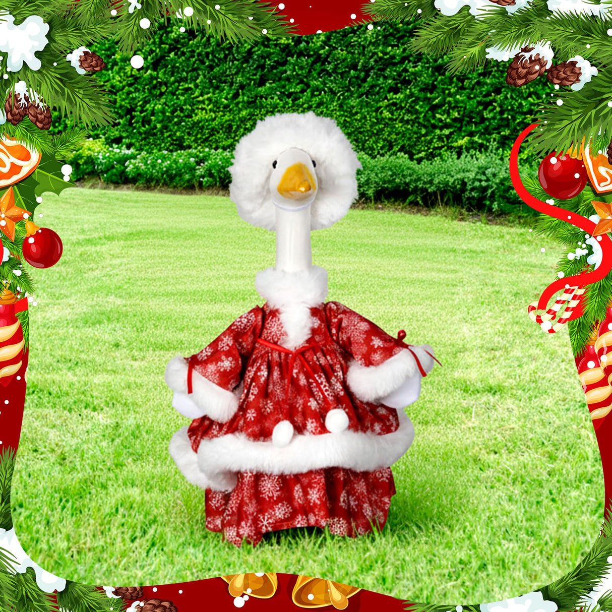 Soulchen 1 Set Christmas Snowflakes Porch Goose Outfit 23 Inch Cement Red and White Goose Dress and Hat Clothes Costume Set for Xmas Winter Holiday Garden Yard Home Decor